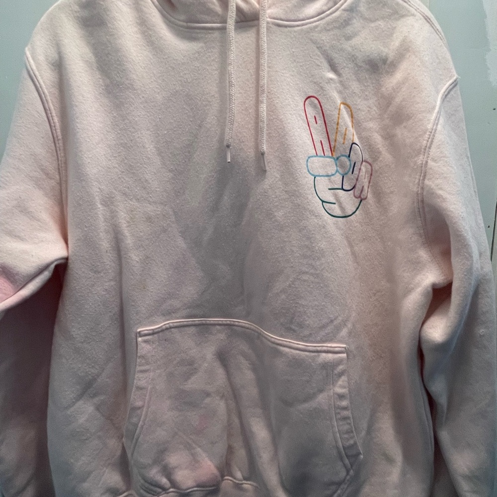 Pink Adidas Hoodie with Peace Sign